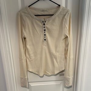 Free People Cream Waffle Henley Tee